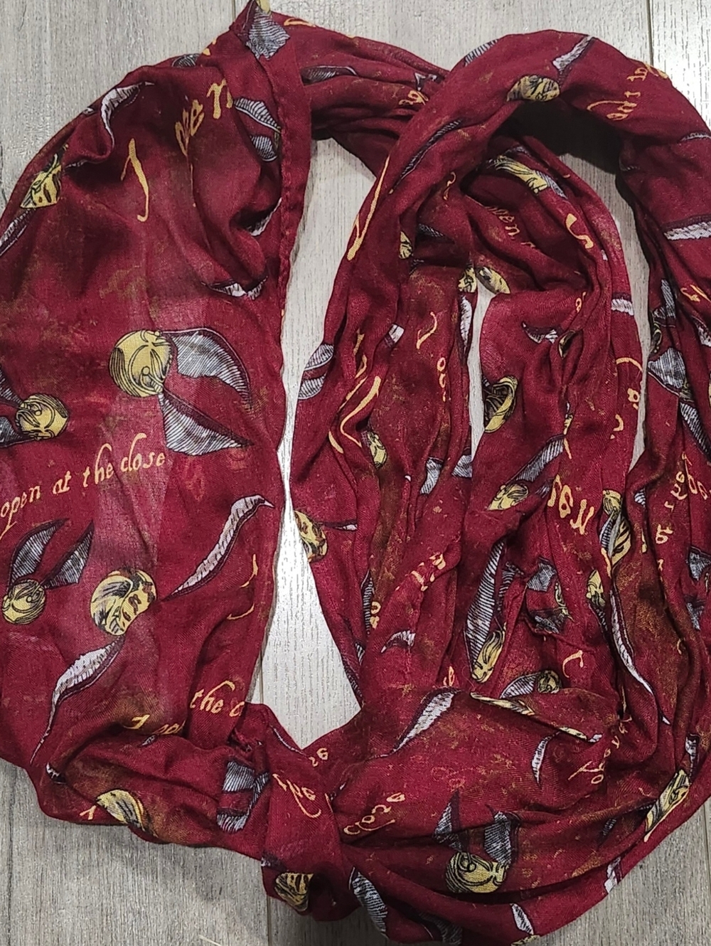 Harry Potter Burgundy Maroon Golden Snitch Infinity Scarf